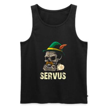 Servus Totenkopf und Edelweiß - Männer Premium Bio Tank Top - Schwarz - Vorne - Michal (187cm)