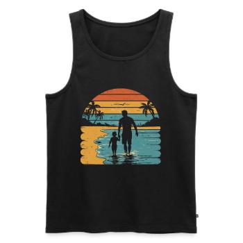 Father and son holiday beach retro vintage - Men's Premium Organic Tank Top - black - Front - Michal (187cm)