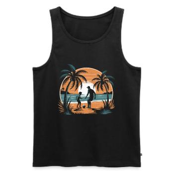 Father and son football holiday beach retro vintage - Men's Premium Organic Tank Top - black - Front - Michal (187cm)