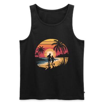 Father and son football holiday beach retro vintage - Men's Premium Organic Tank Top - black - Front - Michal (187cm)