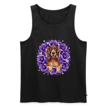 Cartoon Irish Setter with Roses - Men's Premium Organic Tank Top - black - Front - AI Model Male 178 light (178cm)