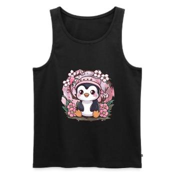 Dessin animé Kawaii Pingouin aux cerises - Débardeur bio Premium Homme - noir - Devant - Michal (187cm)