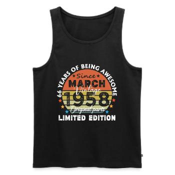 66 Years Old Made In 1958 Vintage March 1958 - Men's Premium Organic Tank Top - black - Front - AI Model Male 178 light (178cm)
