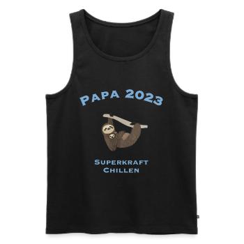 Papa 2023 mit Superkraft Chillen, Faultier - Männer Premium Bio Tank Top - Schwarz - Vorne - Michal (187cm)