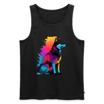 Un chien loup silhoutte coloré.beau chien loup png - Débardeur bio Premium Homme - noir - Devant - Michal (187cm)