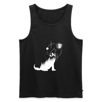 Double exposition géométrique moderne de forêt de loups - Débardeur bio Premium Homme - noir - Devant - AI Model Male 178 light (178cm)