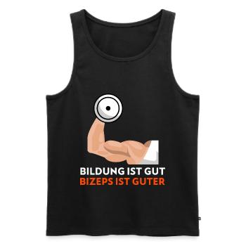 Bildung ist gut, Bizeps ist guter! Fitness Spruch - Männer Premium Bio Tank Top - Schwarz - Vorne - AI Model Male 178 light (178cm)