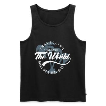 Travelling all over the world1 - Men's Premium Organic Tank Top - black - Front - Michal (187cm)