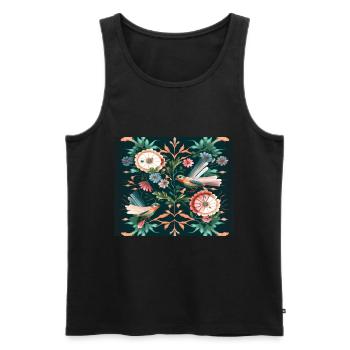 Blossomed tree with birds on green background 2 - Men's Premium Organic Tank Top - black - Front - AI Model Male 178 light (178cm)