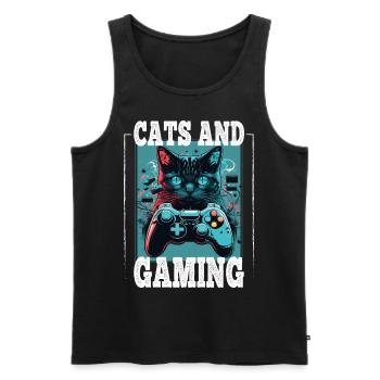 Cats and Gaming Cat Kitten Controller Gaming - Men's Premium Organic Tank Top - black - Front - AI Model Male 178 light (178cm)