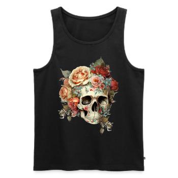 Crâne avec des fleurs - Débardeur bio Premium Homme - noir - Devant - Michal (187cm)