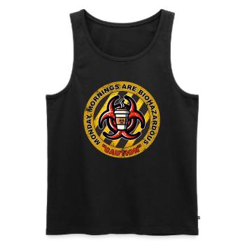 CAUTION: MONDAY MORNINGS ARE BIOHAZARDOUS - Men's Premium Organic Tank Top - black - Front - AI Model Male 178 light (178cm)