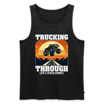 TRUCKING THROUGH LIFE'S SPEED BUMPS - Men's Premium Organic Tank Top - black - Front - AI Model Male 178 light (178cm)