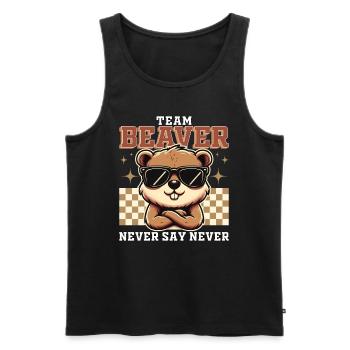 TEAM BEAVER - SAG NIEMALS NIE - Männer Premium Bio Tank Top - Schwarz - Vorne - AI Model Male 178 light (178cm)