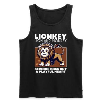 SERIOUS LEADER BUT A PLAYFUL HEART - LION & MONKEY - Men's Premium Organic Tank Top - black - Front - AI Model Male 178 light (178cm)