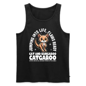 JUMPING INTO LIFE, CLAWS READY - CAT AND KANGAROO - Men's Premium Organic Tank Top - black - Front - AI Model Male 178 light (178cm)