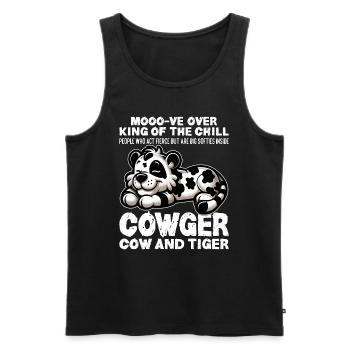 MOOO-VE ÜBER KING OF THE CHILL - KUH UND TIGER - Männer Premium Bio Tank Top - Schwarz - Vorne - AI Model Male 178 light (178cm)