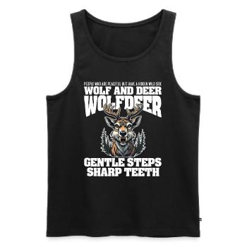GENTLE STEPS SHARP TEETH - WOLF AND DEER - Men's Premium Organic Tank Top - black - Front - AI Model Male 178 light (178cm)