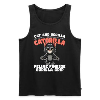 FELINE FINESSE GORILLA GRASP - CAT AND GORILLA - Men's Premium Organic Tank Top - black - Front - AI Model Male 178 light (178cm)
