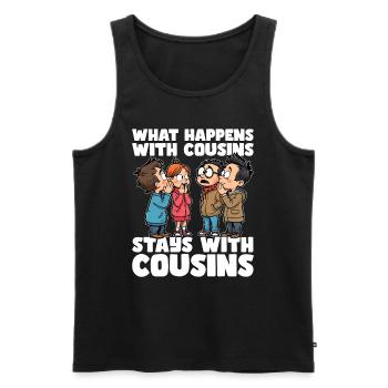 WAS MIT COUSINS UND COUSINEN PASSIERT, BLEIBT BEI COUSINS UND COUSINEN - Männer Premium Bio Tank Top - Schwarz - Vorne - AI Model Male 178 light (178cm)