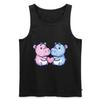 Hippopotamus Couple Love Couple In Love - Men's Premium Organic Tank Top - black - Front - Michal (187cm)