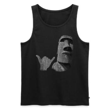 Funny Easter Island Moai Statue Surfer Shaka - Débardeur bio Premium Homme - noir - Devant - AI Model Male 178 light (178cm)