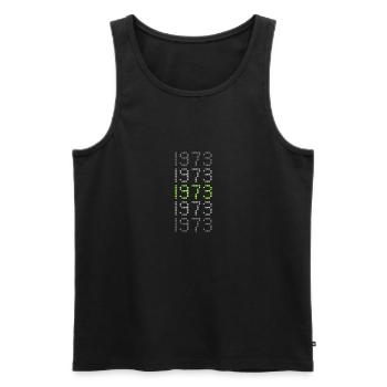 1973 - Men's Premium Organic Tank Top - black - Front - AI Model Male 178 light (178cm)