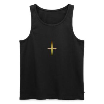 Kreuz Gelbrot schimmernd - Männer Premium Bio Tank Top - Schwarz - Vorne - AI Model Male 178 light (178cm)
