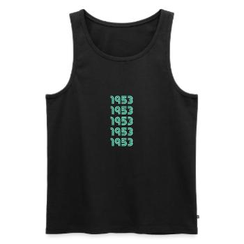 Année de naissance 1953 - Débardeur bio Premium Homme - noir - Devant - AI Model Male 178 light (178cm)