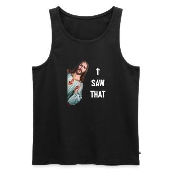 Karma drôle &Jesus Meme - I SAW THAT - - Débardeur bio Premium Homme - noir - Devant - AI Model Male 178 light (178cm)