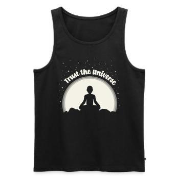 Meditation, Yoga. Vertraue dem Universum. Lustig. - Männer Premium Bio Tank Top - Schwarz - Vorne - Michal (187cm)