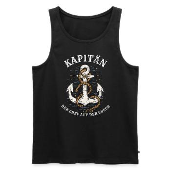 Kapitän - Der Chef auf der Couch - Männer Premium Bio Tank Top - Schwarz - Vorne - Michal (187cm)