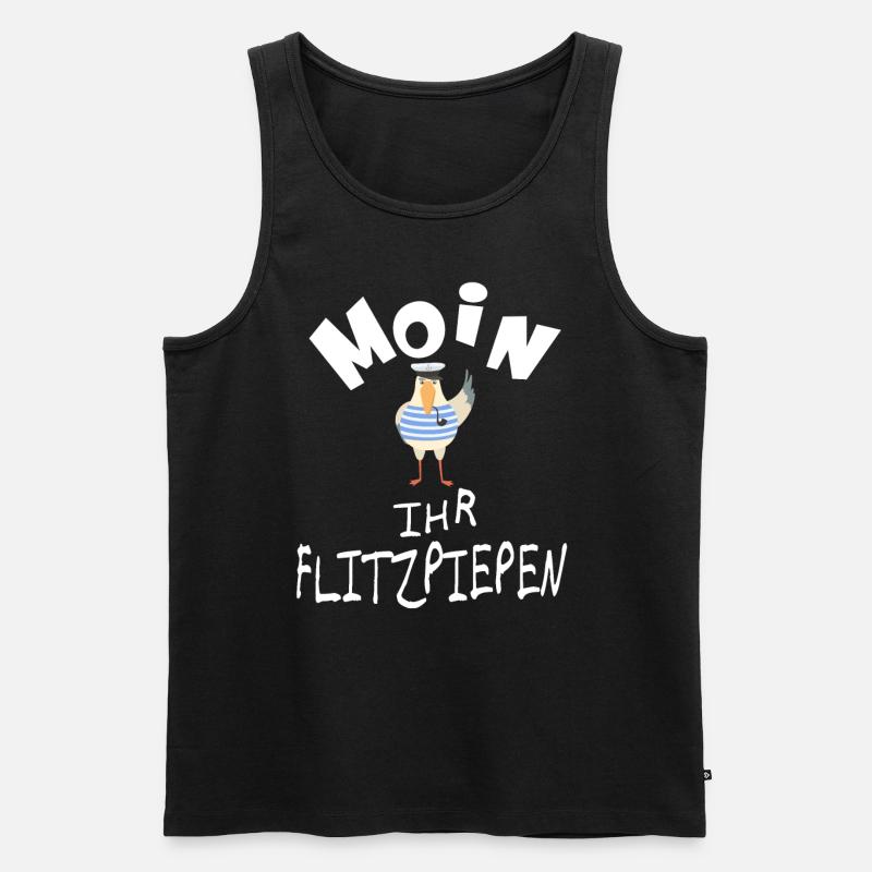Moin ihr Flitzpiepen lustige Möwe - Männer Premium Bio Tank Top - Schwarz