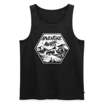 Adventure awaits - Männer Premium Bio Tank Top - Schwarz - Vorne - AI Model Male 178 light (178cm)