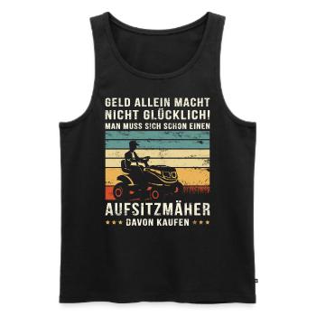 GELD ALLEIN NICHT GLÜCKLICH | AUFSITZMÄHER KAUFEN - Männer Premium Bio Tank Top - Schwarz - Vorne - Michal (187cm)