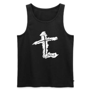 Jésus avec la Croix - Débardeur bio Premium Homme - noir - Devant - AI Model Male 178 light (178cm)