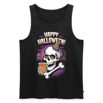 Happy Halloween - Skull, Totenkopf, Geist - Männer Premium Bio Tank Top - Schwarz - Vorne - AI Model Male 178 light (178cm)