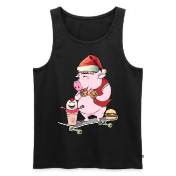 Nikolaus Weihnachtsmann Skater Skaten Schweinchen - Männer Premium Bio Tank Top - Schwarz - Vorne - Michal (187cm)