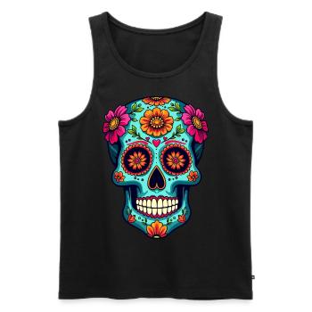 Floraler Zuckerschädel – Farbenfrohe Kunst zum Tag der Toten - Männer Premium Bio Tank Top - Schwarz - Vorne - Michal (187cm)