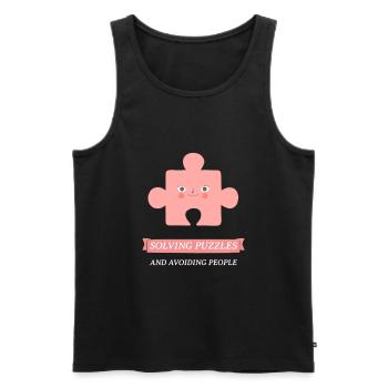 SOLVING PUZZLES AND AVOIDING PEOPLE - Männer Premium Bio Tank Top - Schwarz - Vorne - Michal (187cm)