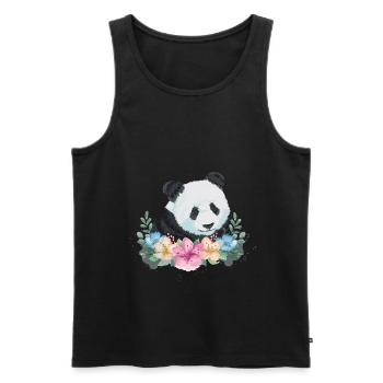 Panda Bear Gift Flowers Panda - Men's Premium Organic Tank Top - black - Front - Michal (187cm)