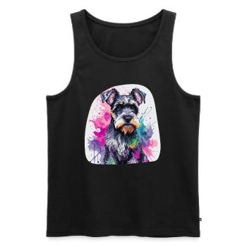 Chien Schnauzer miniature mignon coloré à l’aquarelle - Débardeur bio Premium Homme - noir - Devant - Michal (187cm)
