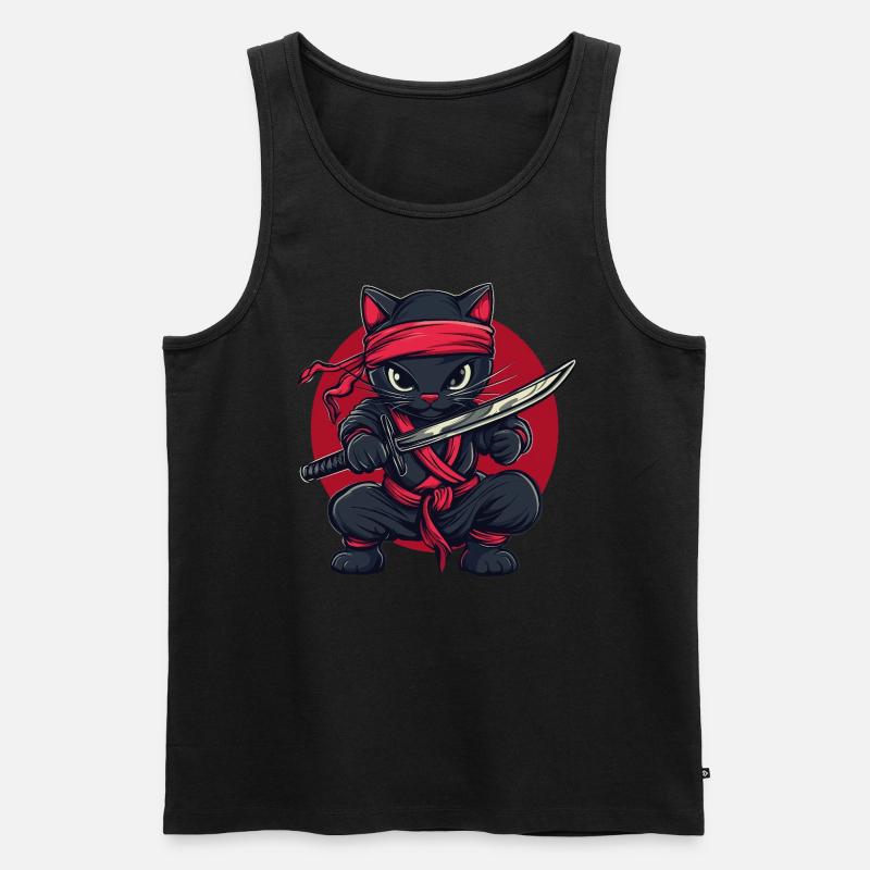 Katze Ninja - Männer Premium Bio Tank Top - Schwarz