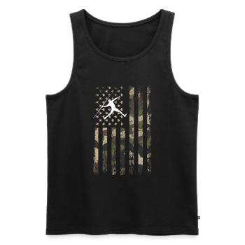 Lancer du javelot au drapeau américain - Débardeur bio Premium Homme - noir - Devant - AI Model Male 178 light (178cm)