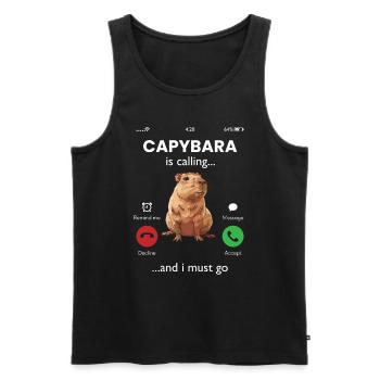 Capybara appelle - Débardeur bio Premium Homme - noir - Devant - Michal (187cm)