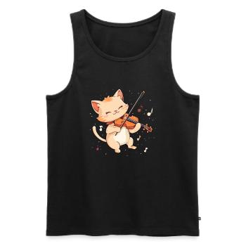 Cat playing violin instrument Violin - Männer Premium Bio Tank Top - Schwarz - Vorne - Michal (187cm)