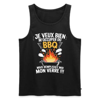 BBQ Apéro Cadeau Barbecue Humour - Débardeur bio Premium Homme - noir - Devant - AI Model Male 178 light (178cm)