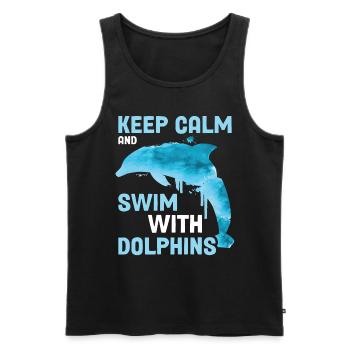 Restez calme et nagez avec les dauphins Dauphin Cadeau - Débardeur bio Premium Homme - noir - Devant - Michal (187cm)
