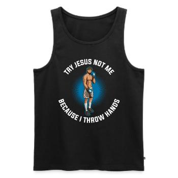 Try Jesus Not Me Jesus Gift - Men's Premium Organic Tank Top - black - Front - AI Model Male 178 light (178cm)