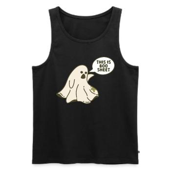 Ceci est Boo Sheet Spirit Gift - Débardeur bio Premium Homme - noir - Devant - Michal (187cm)